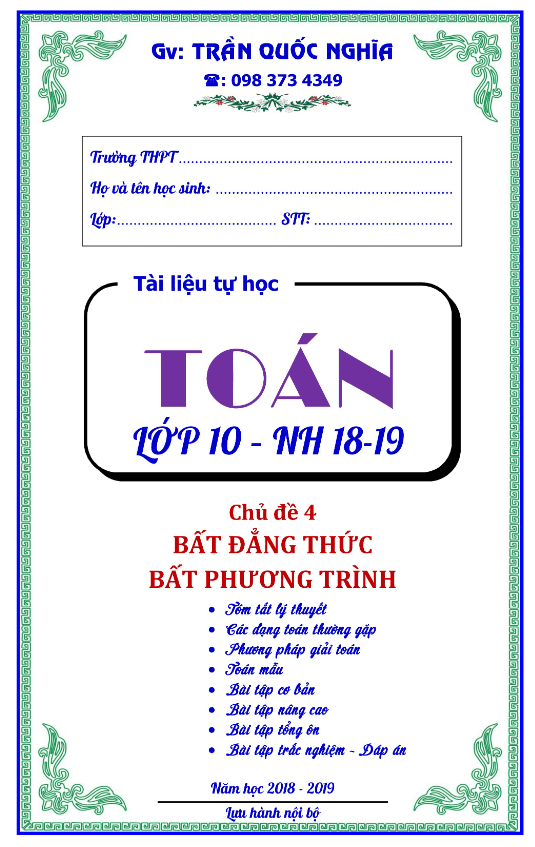 Tài liệu tự học bất đẳng thức và bất phương trình - Trần Quốc Nghĩa